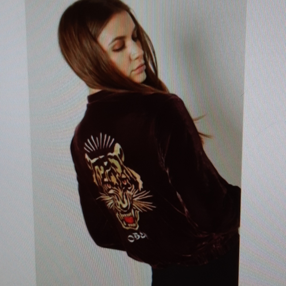 Obey small purple velour tiger bomber jacket small